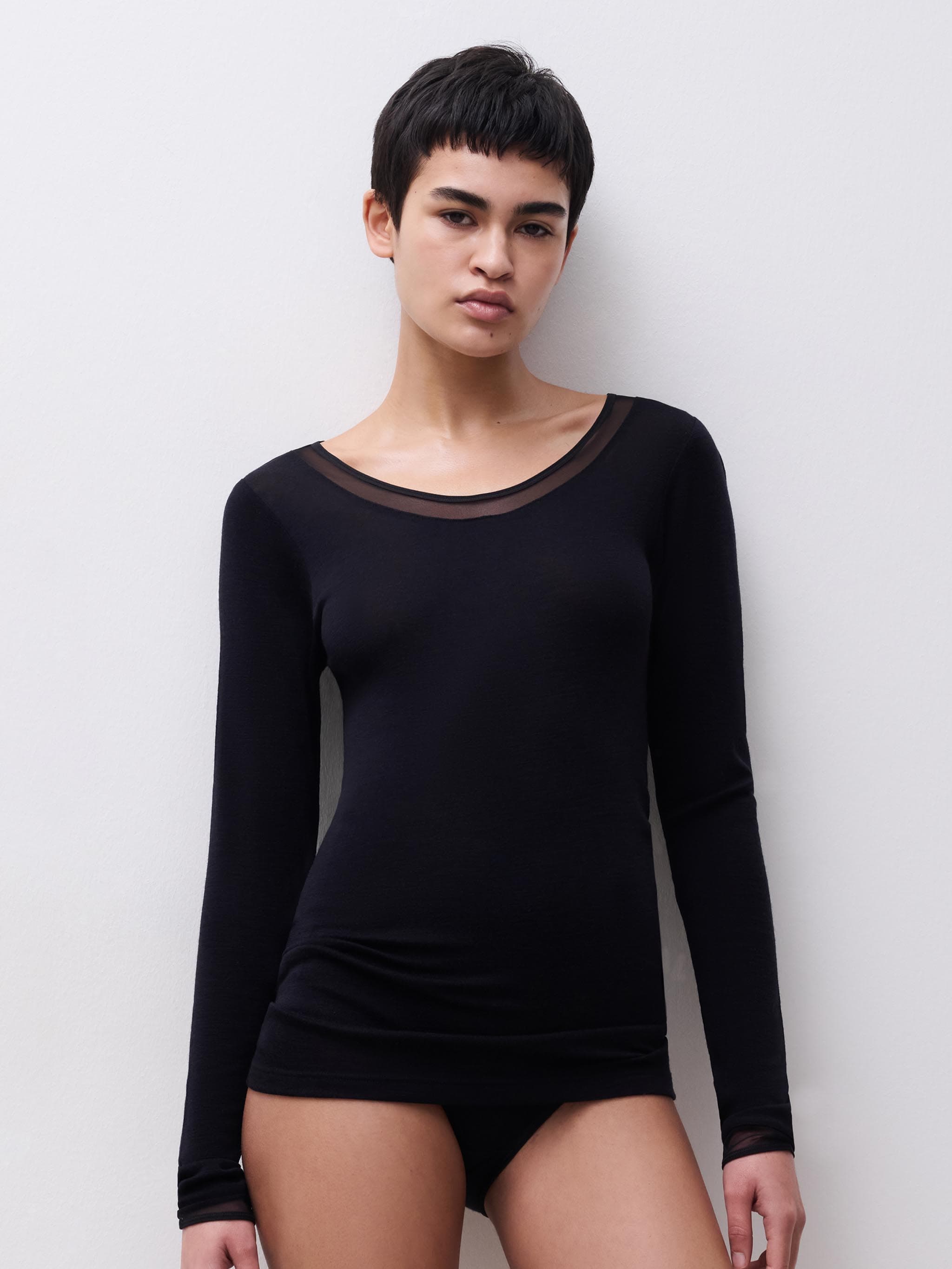 T-Shirt Lange mouwen - 100% Merino wol - Zwart