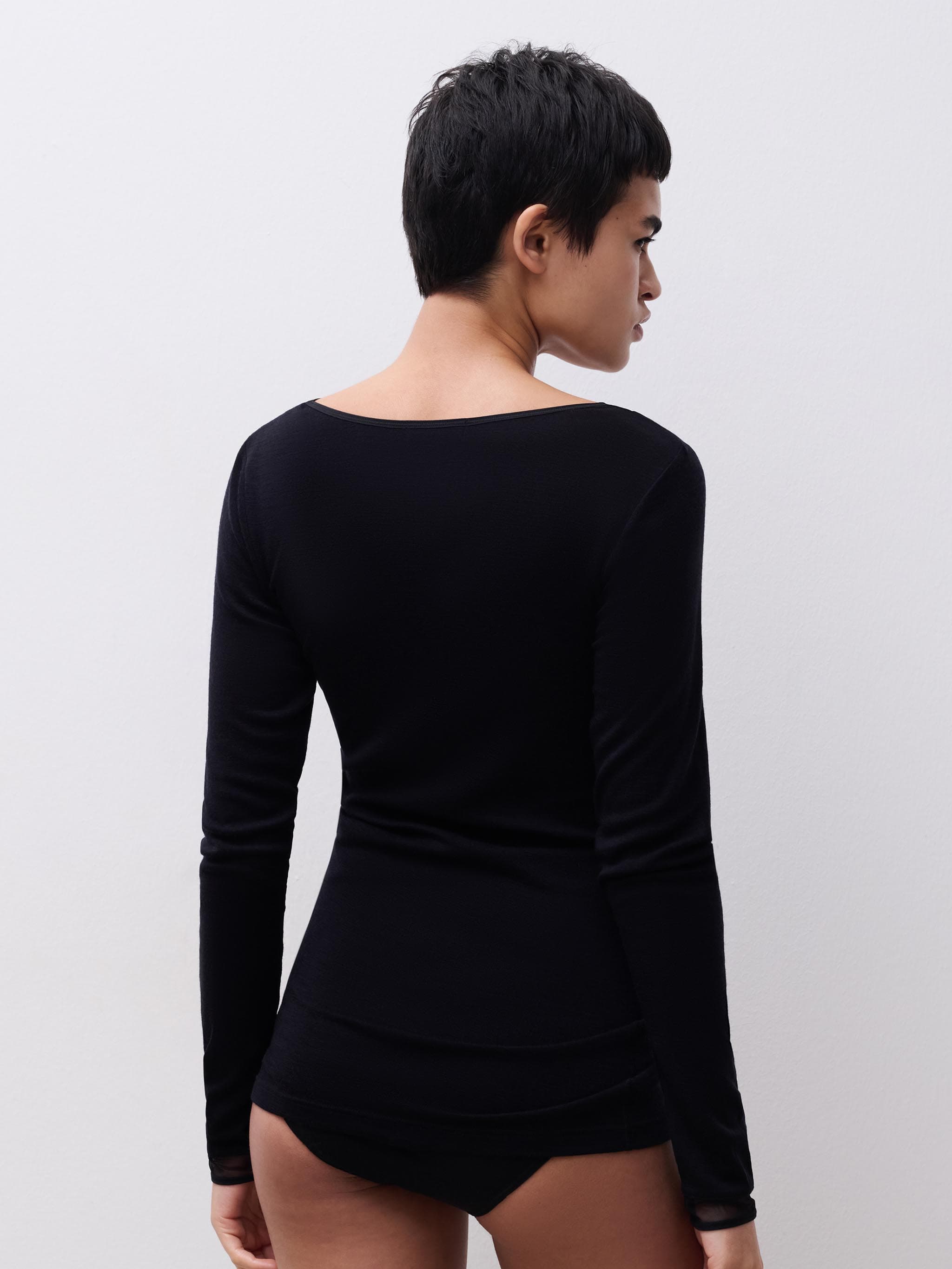 T-Shirt Lange mouwen - 100% Merino wol - Zwart