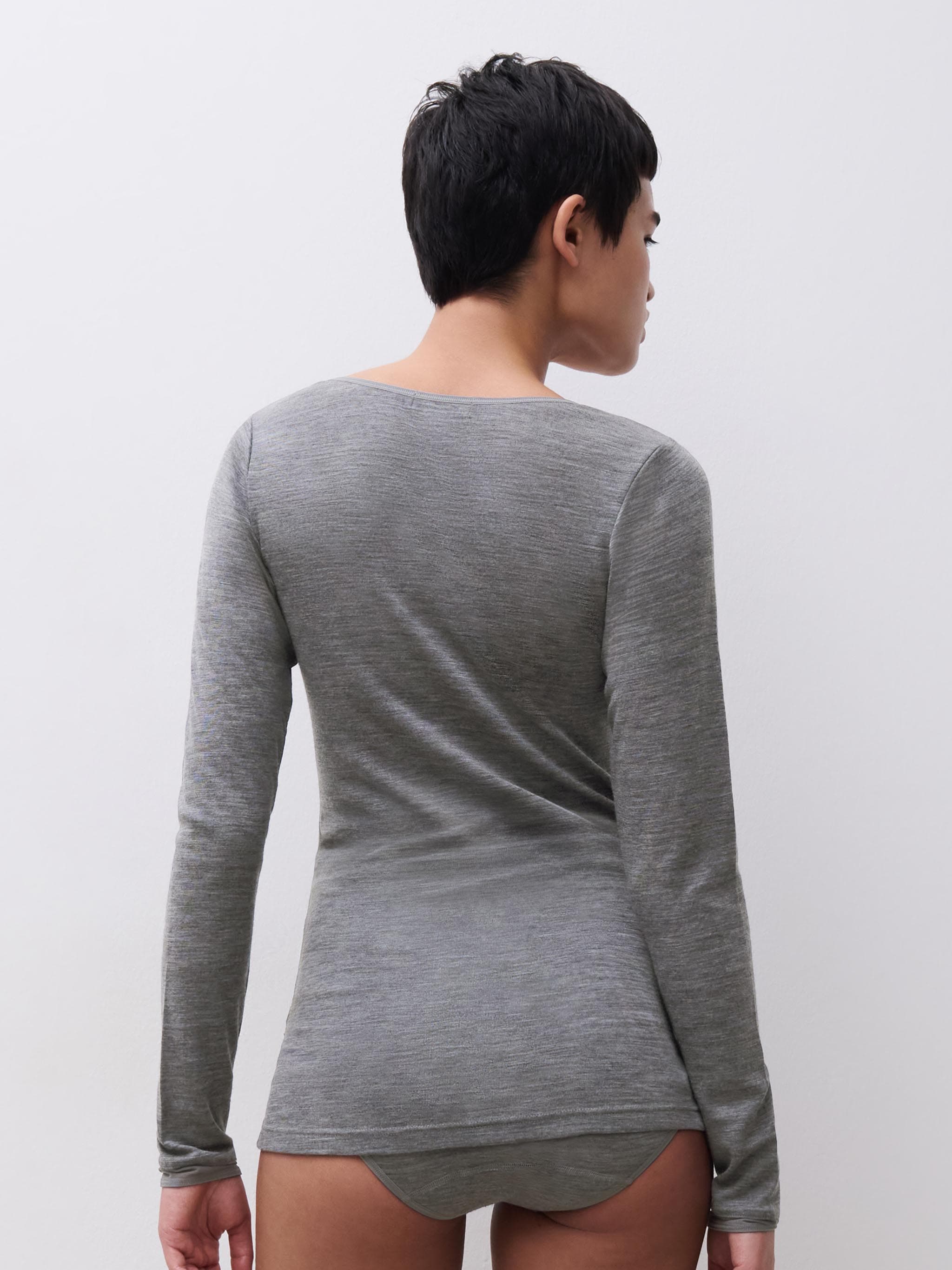 T-Shirt Lange mouwen - 100% Merino wol - Heather grey