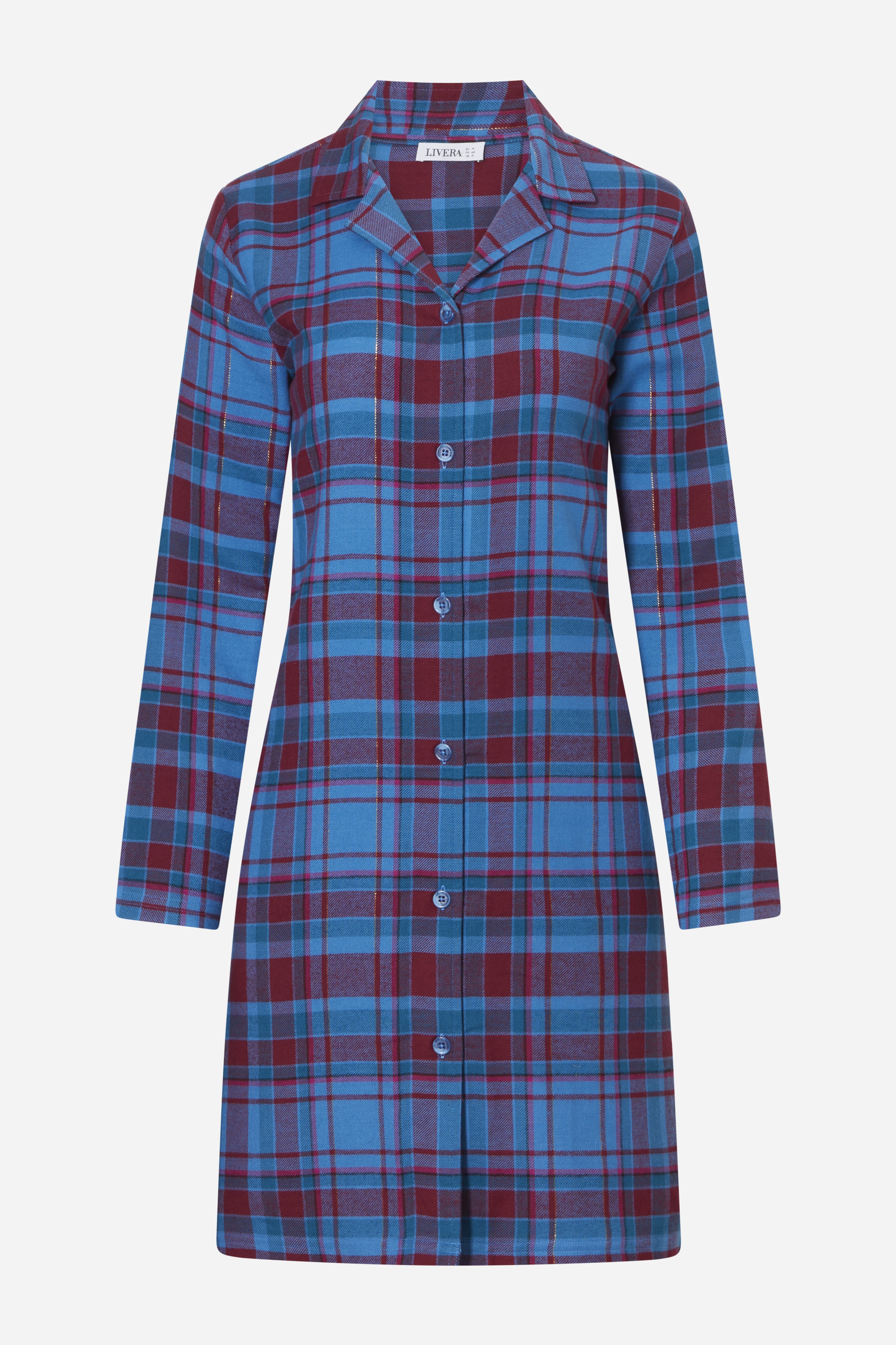 Nachthemd lange mouw - Fuchia Checks