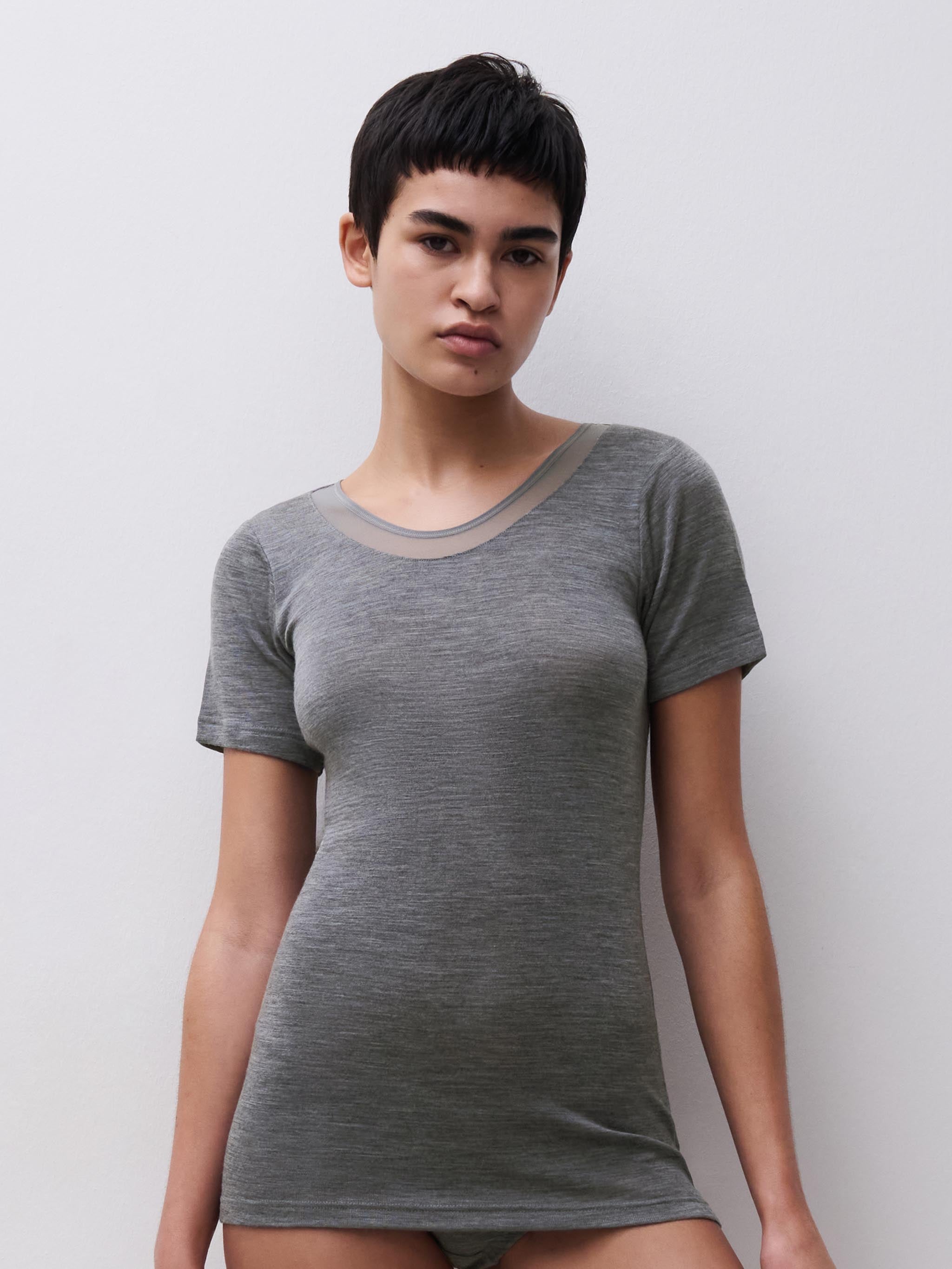T-Shirt korte mouw - 100% Merino wol - Heather grey