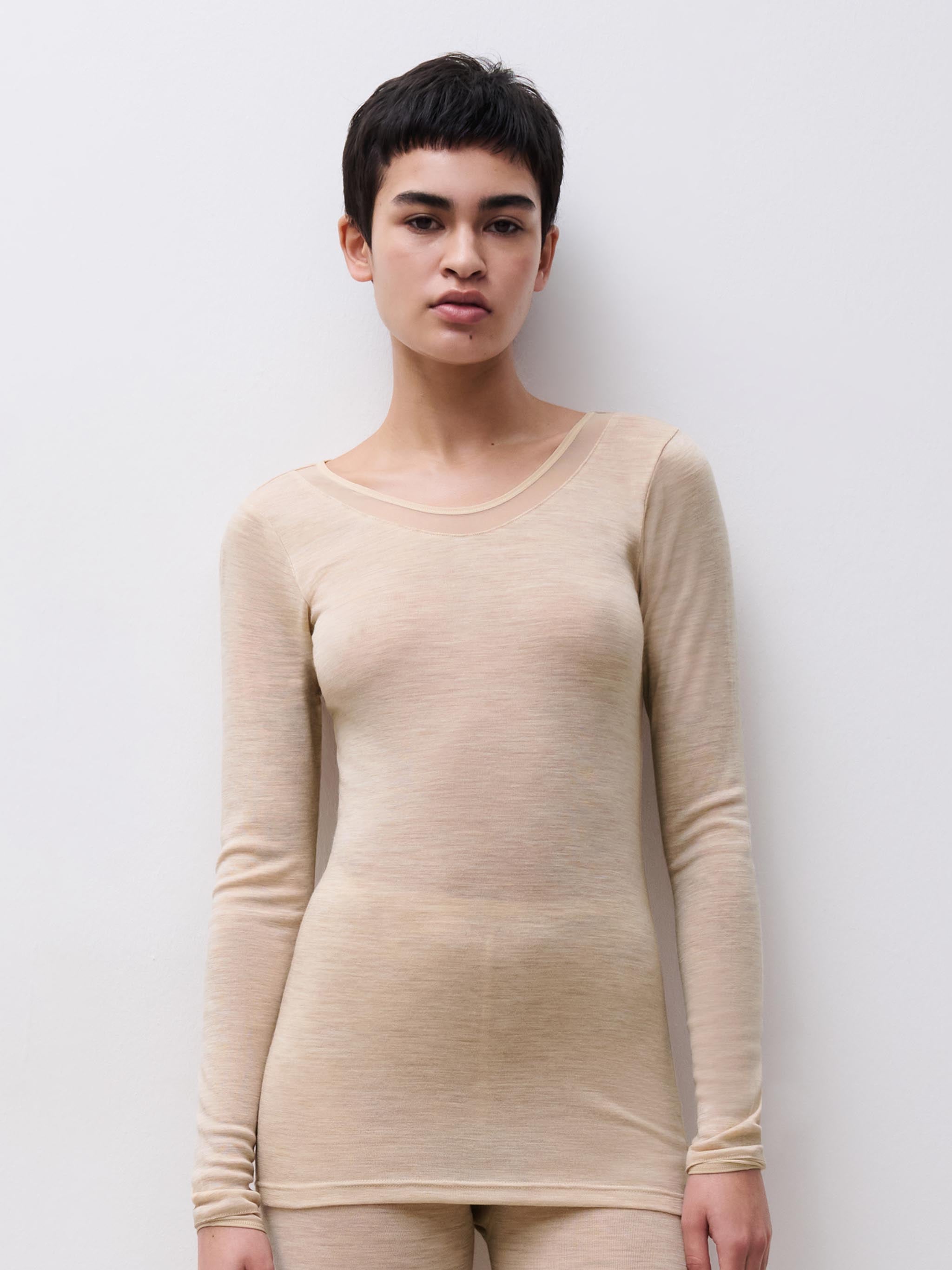 Juliana T-shirt Lange mouwen  - 100% Merino wol - Heather nude