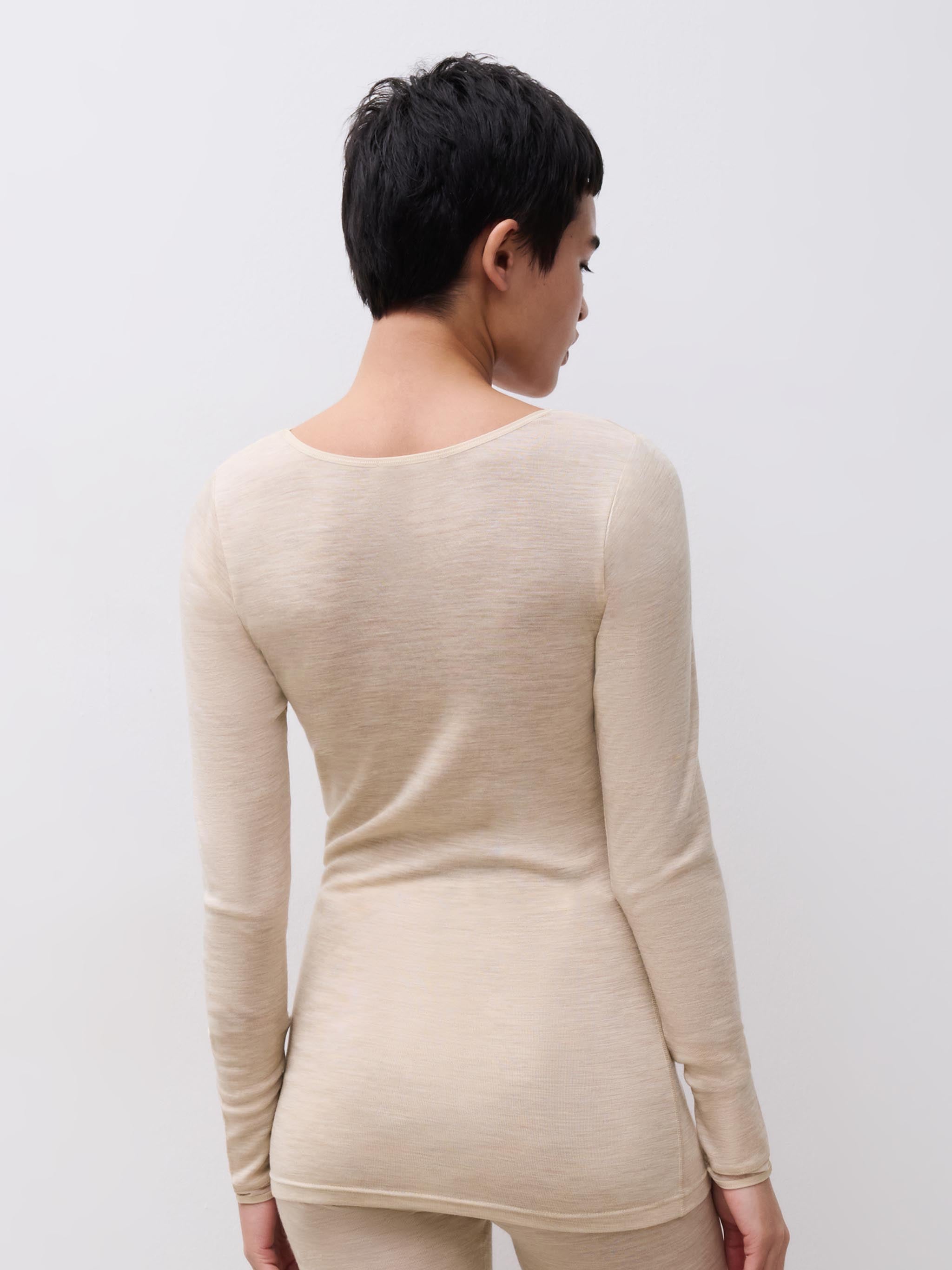 Juliana T-shirt Lange mouwen  - 100% Merino wol - Heather nude