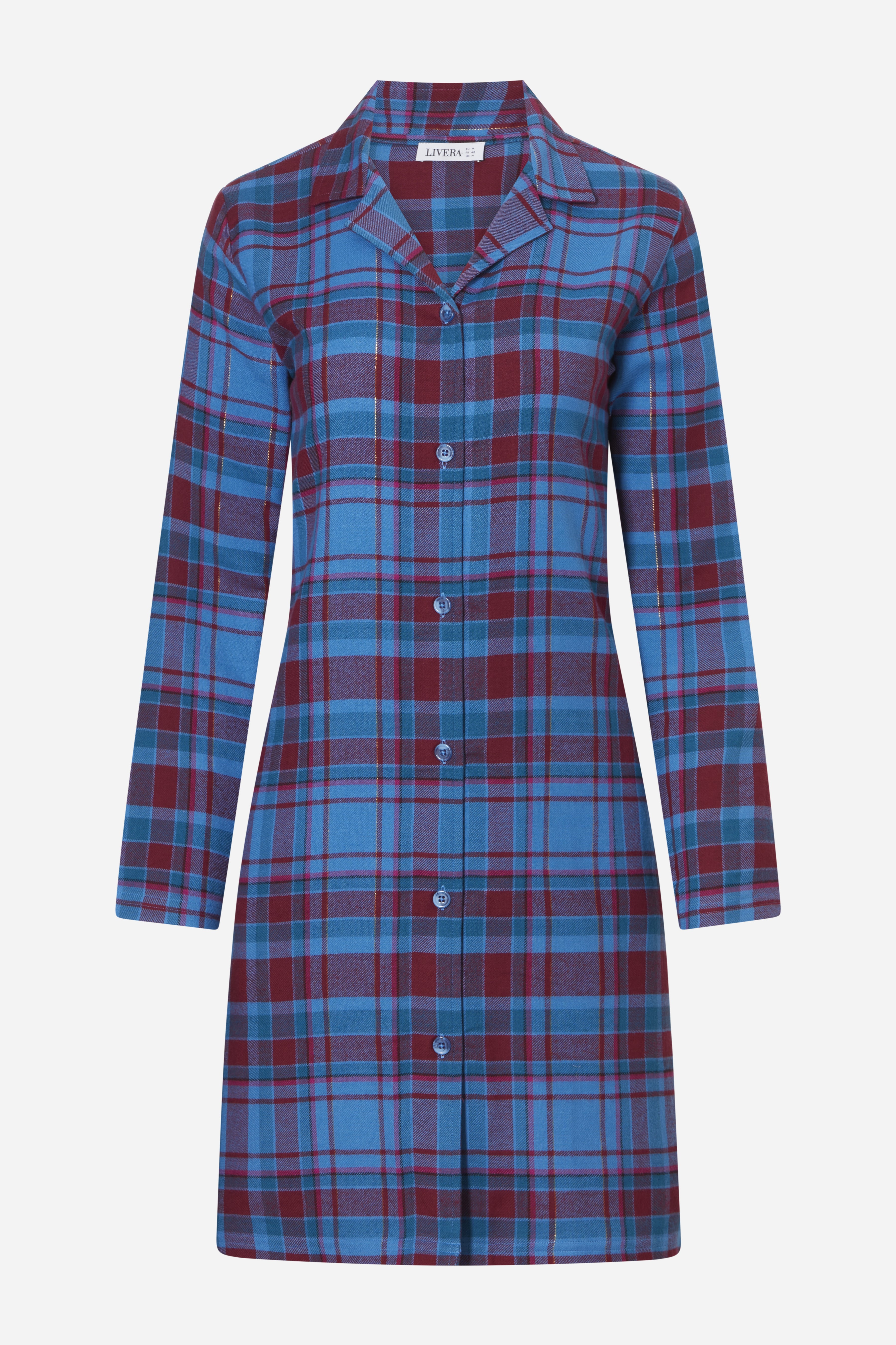 Nachthemd lange mouw - Fuchia Checks