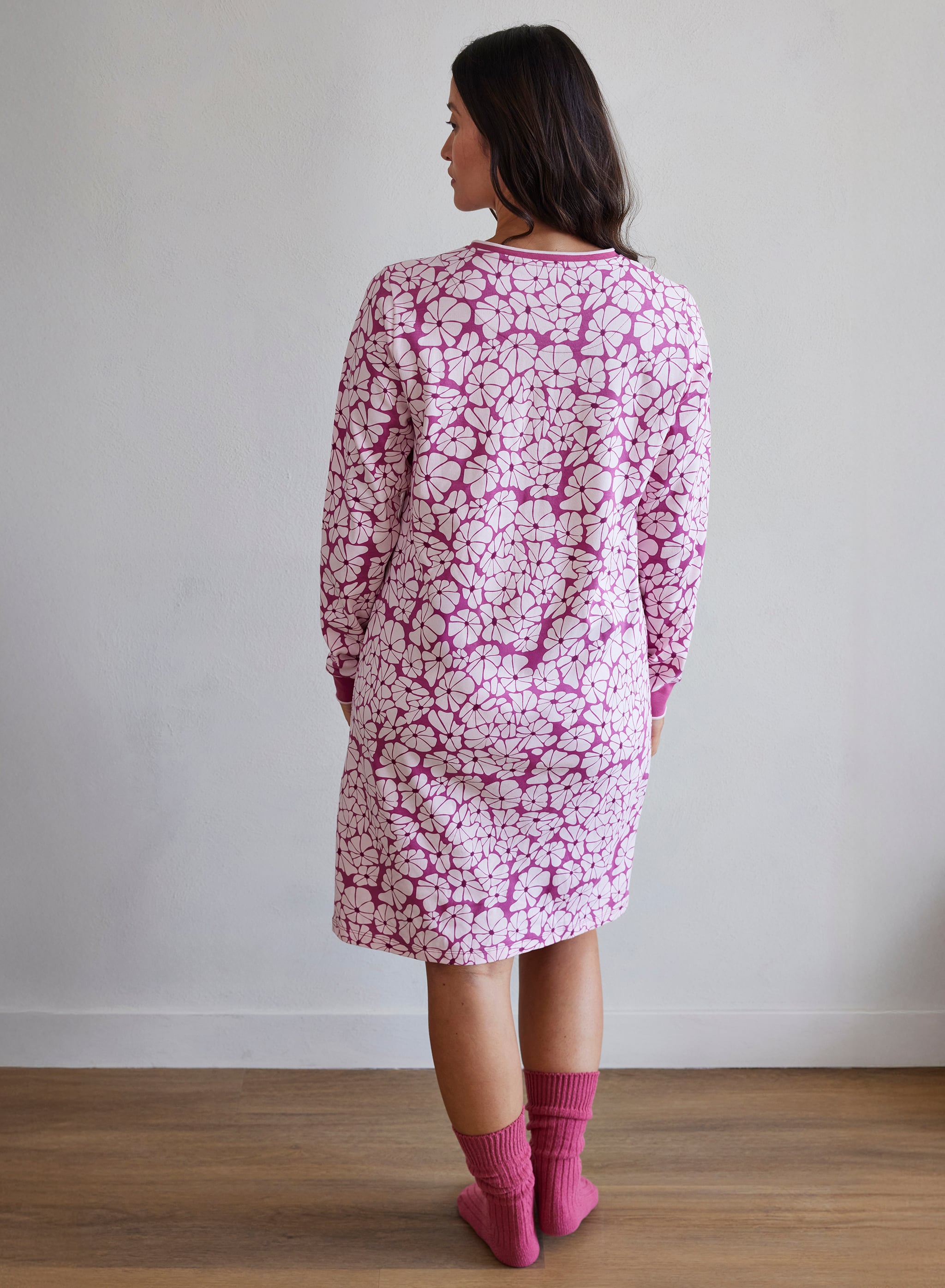 Nachthemd lange mouw - Pink Flower Power