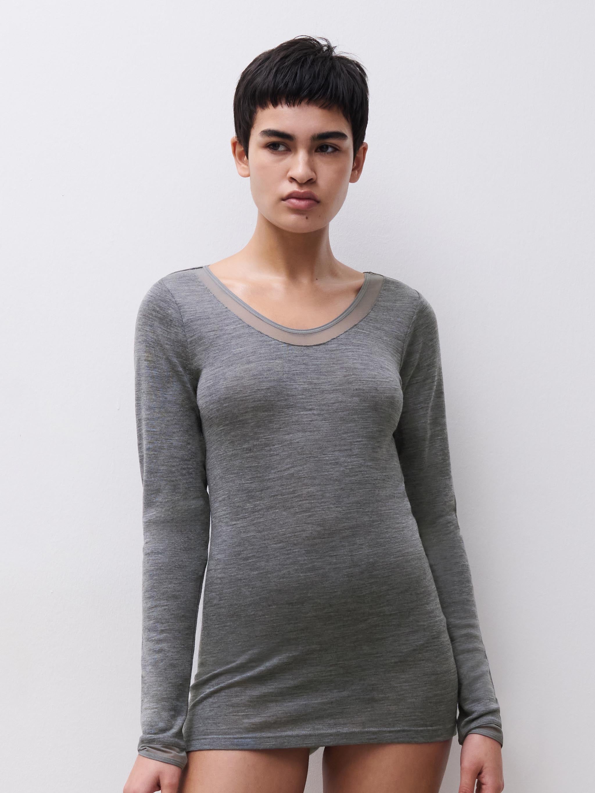 T-Shirt Lange mouwen - 100% Merino wol - Heather grey